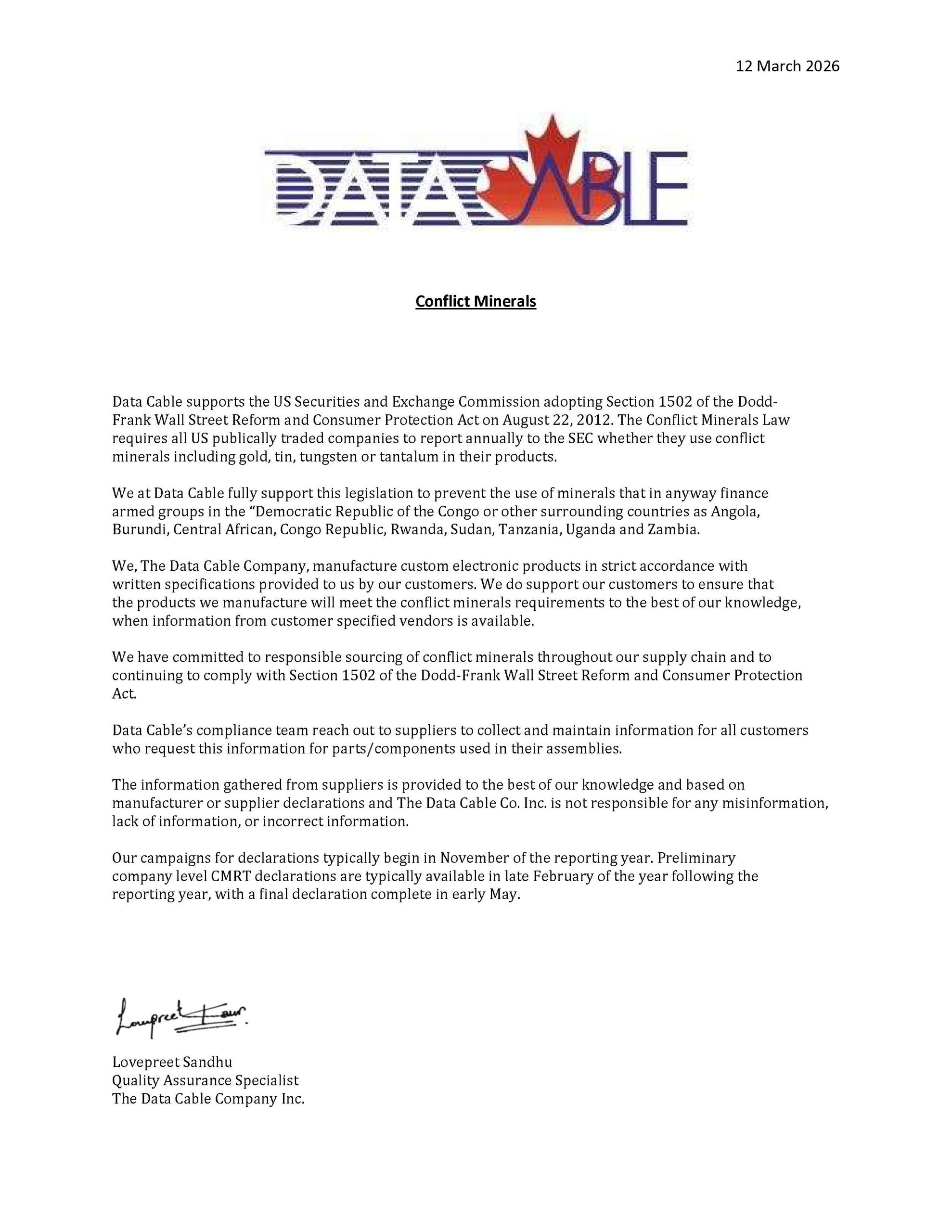 Conflict Minerals Statement